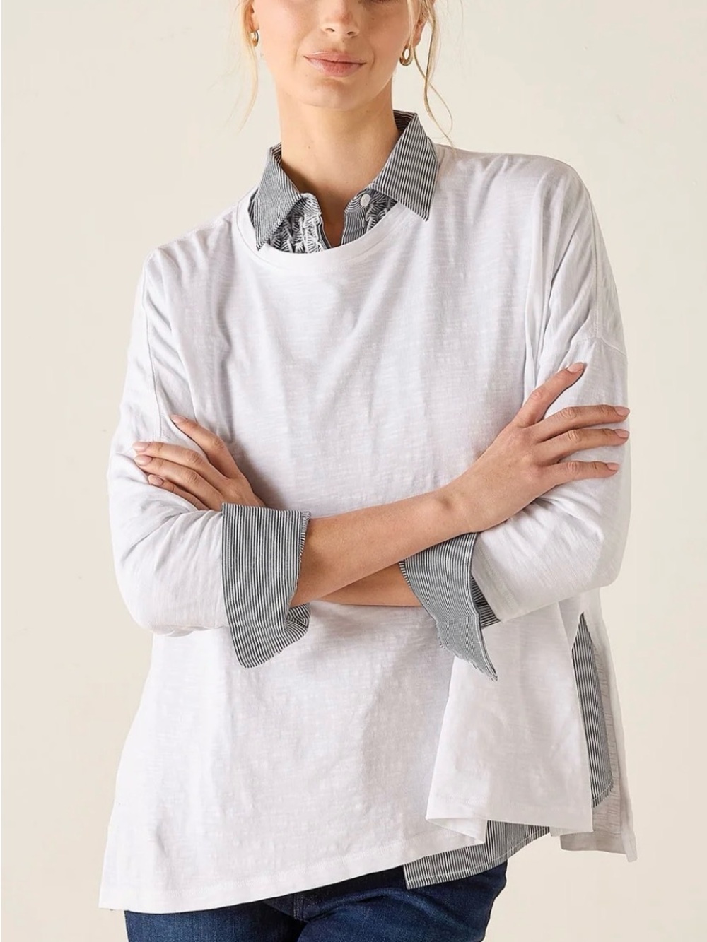 NWT MERSEA Catalina Stitches Tee White Gray One Size Oversized Fit 100% Cotton